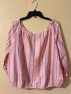 GAP Pink and White Striped Peasant Blouse